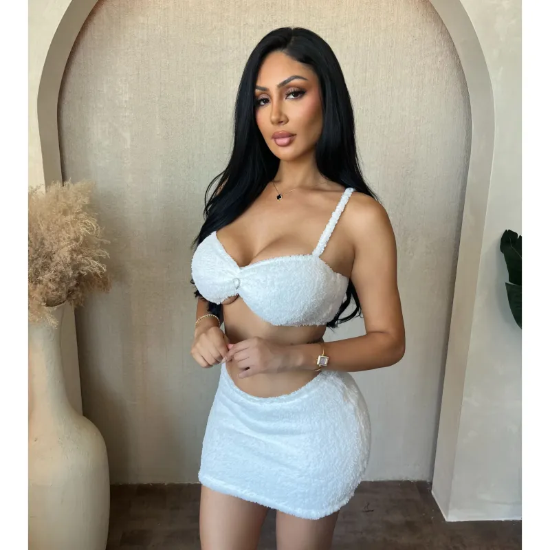 Carissa Matching Fur Skirt Set (White) made by OOTDFash