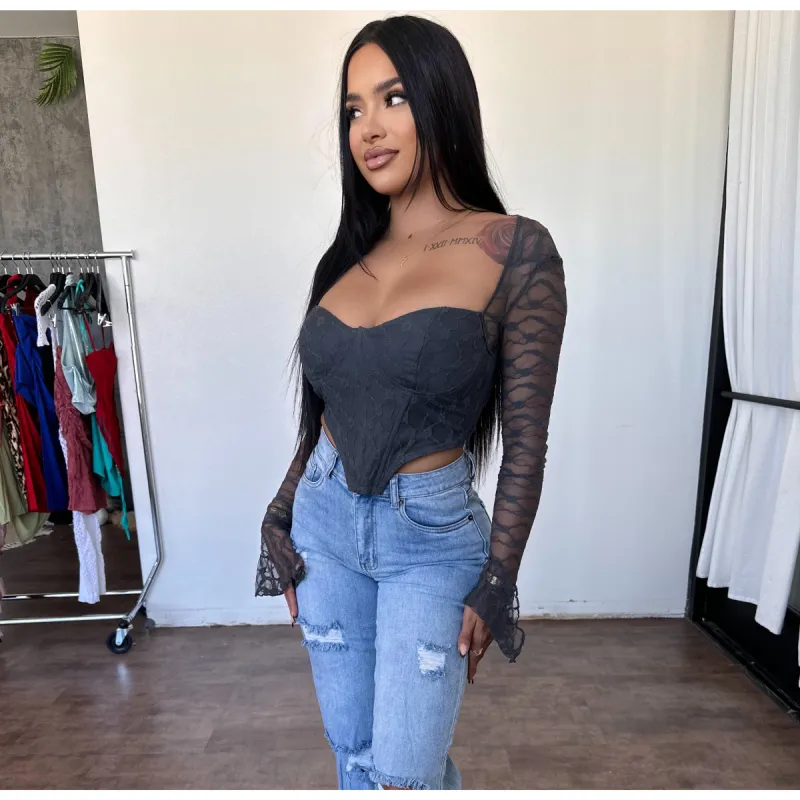 Hailey Long Sleeve Top (Charcoal) sold by OOTDFash