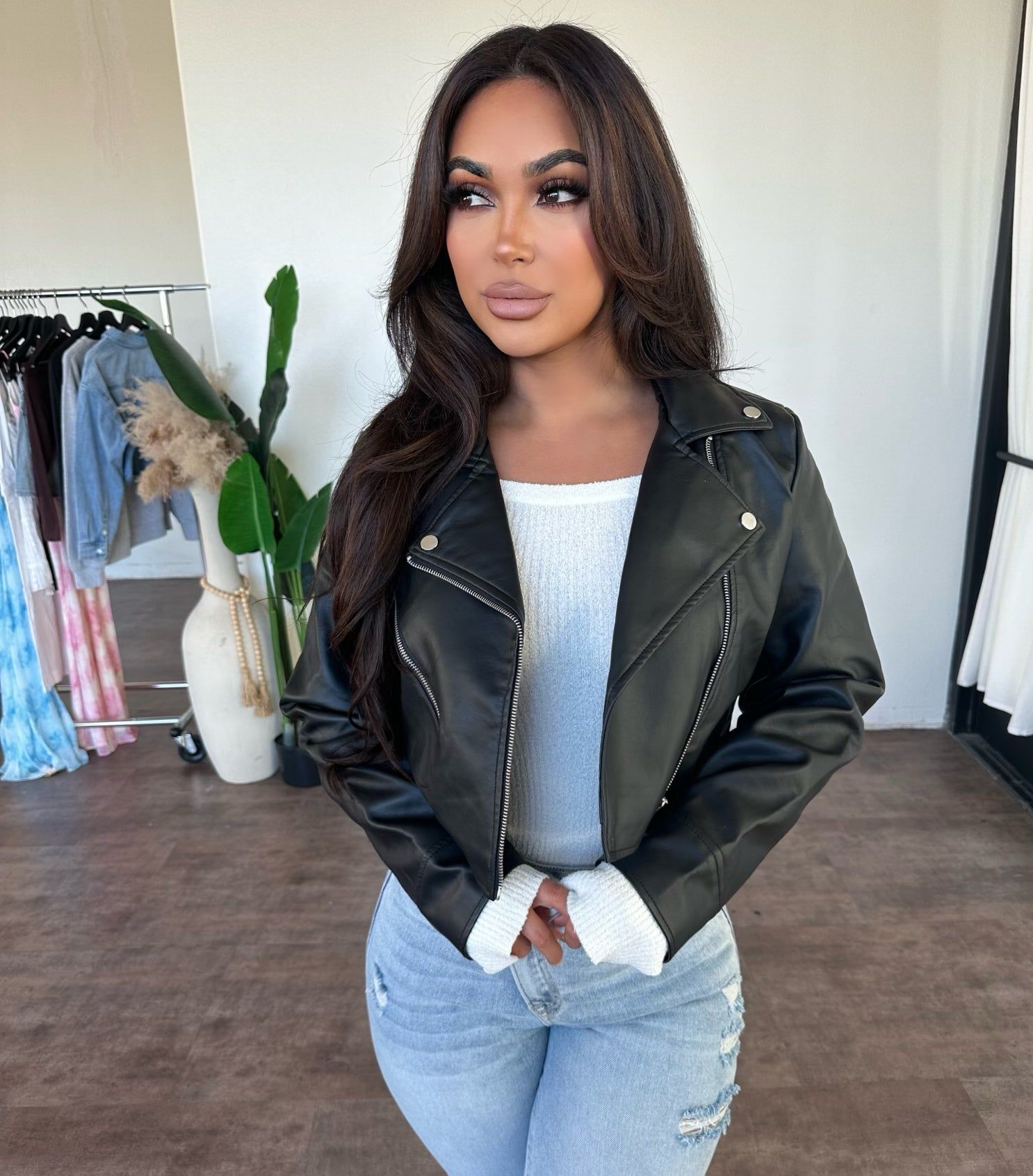 Hazel Faux Leather Jacket(Black) sold by OOTDFash