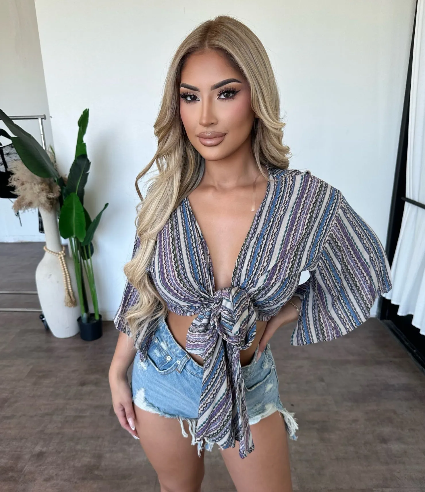 Liz Front Tie Top(Blue) sold by OOTDFash