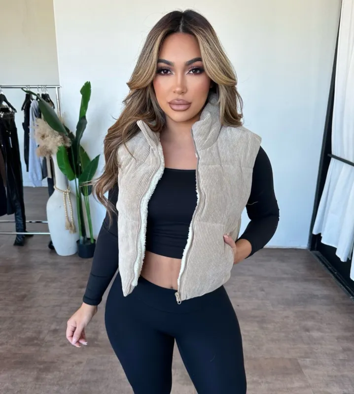 Linda Puffer Vest (Khaki) sold by OOTDFash