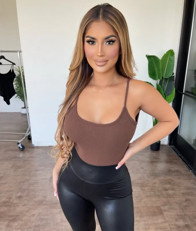Carly Rib Bodysuit(Brown) made by Final Touch