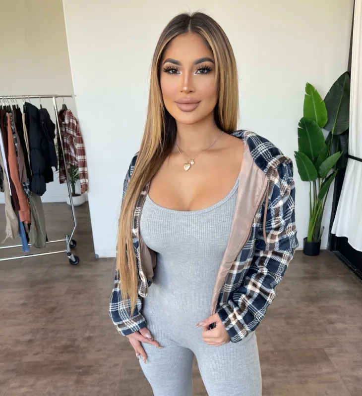 Alma Jacket(Navy Blue/Brown) sold by OOTDFash