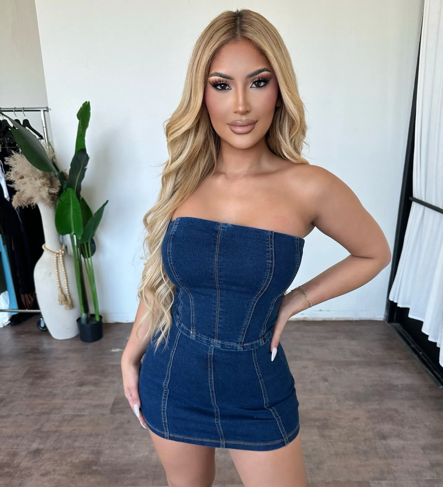 Jenny Denim Skirt Set(Med Dark) sold by OOTDFash