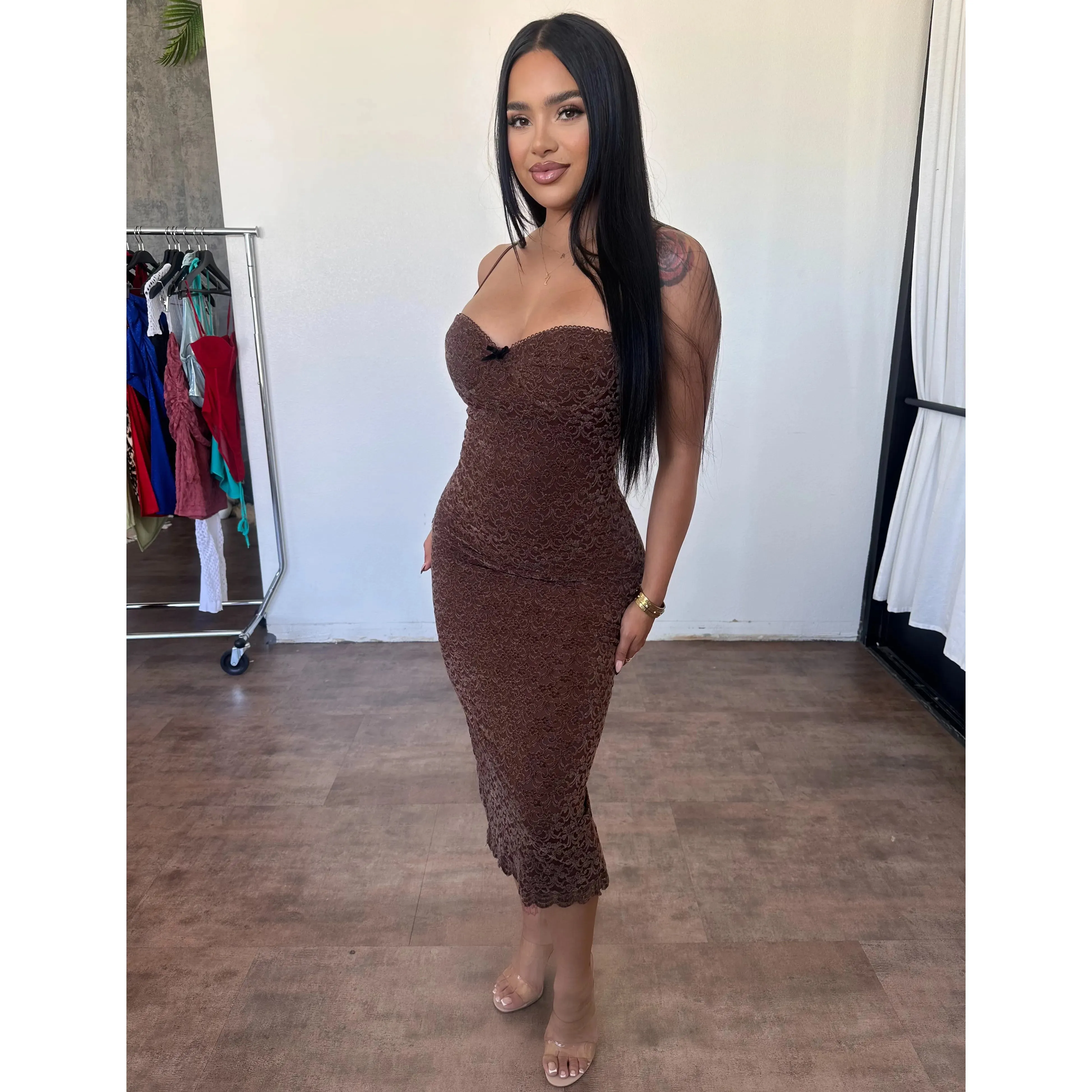 Melissa Midi Dress (Chocolate) sold by OOTDFash