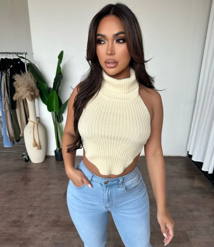 Elora Knitted Halter Top (Cream) sold by OOTDFash