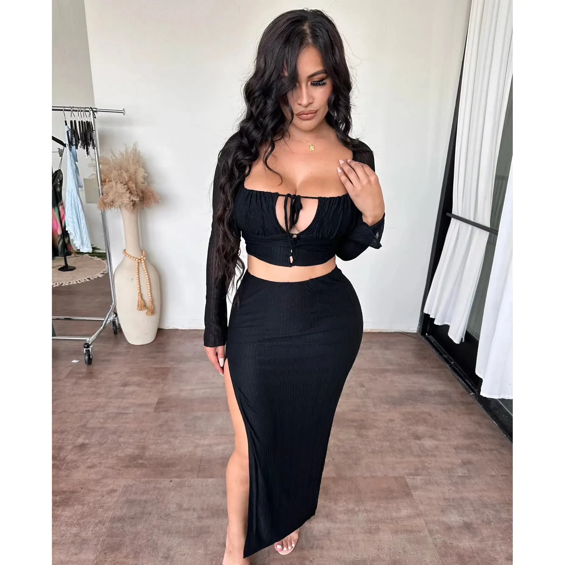 Mercedes Maxi skirt set (black) sold by OOTDFash