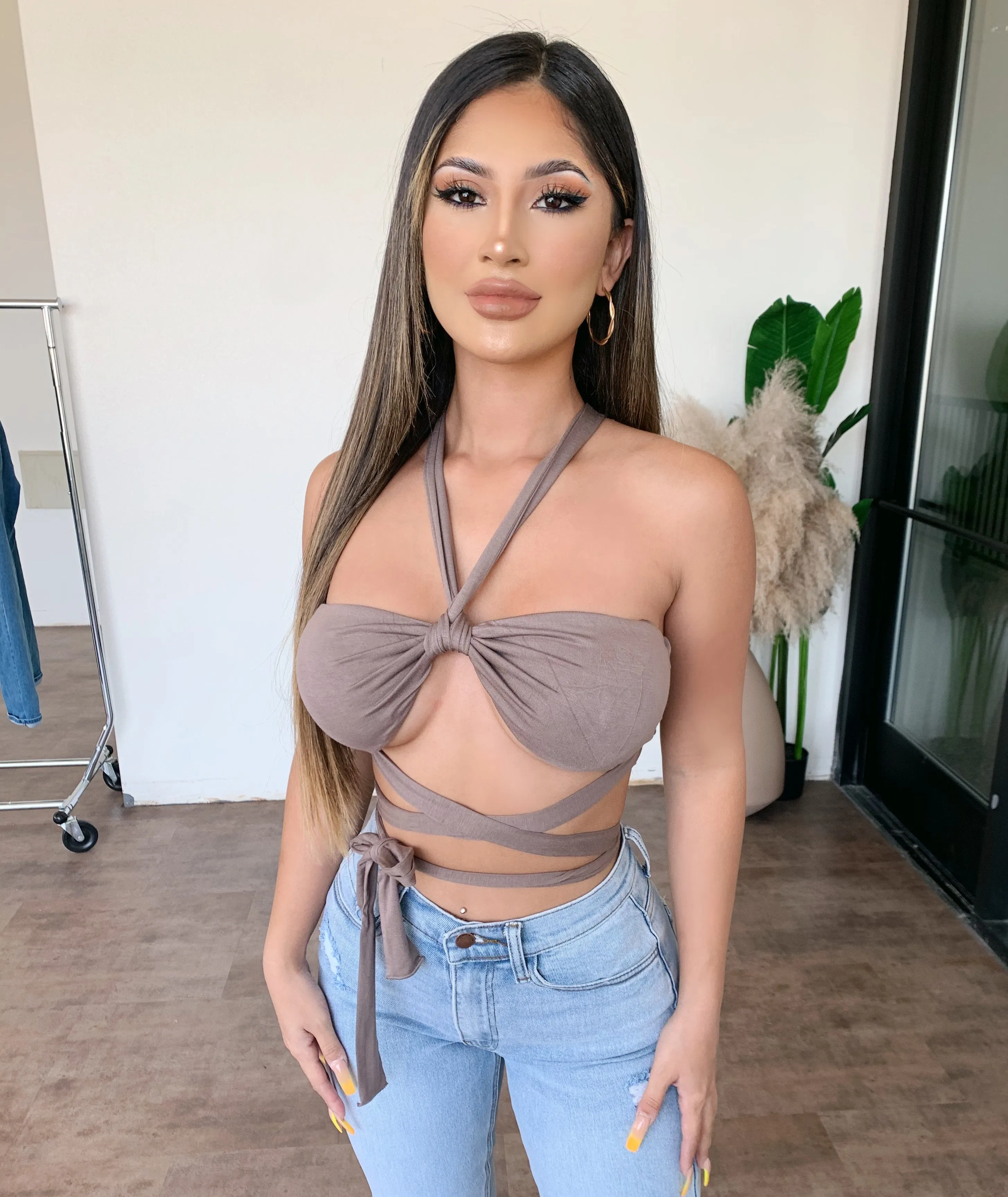 Brooke Halter Wrap Top(Mocha) sold by OOTDFash