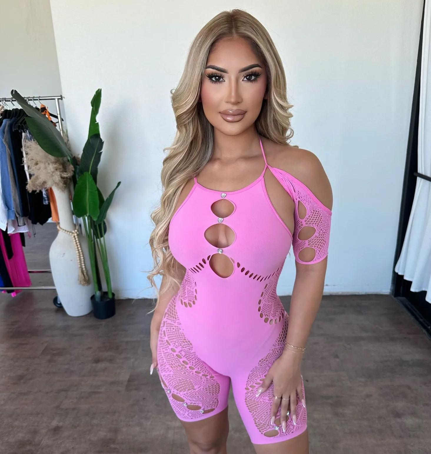 Eli Mesh Romper(Pink) sold by OOTDFash