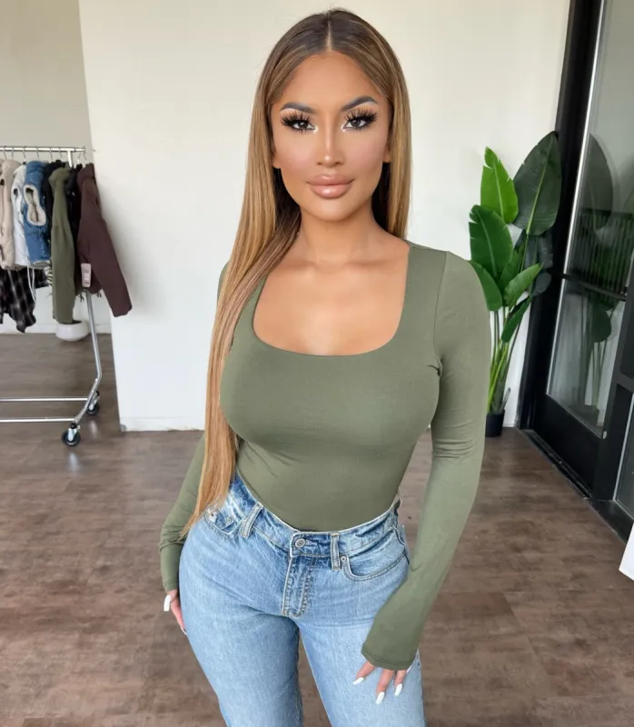 Jenna Open Back Bodysuit (Olive) sold by OOTDFash