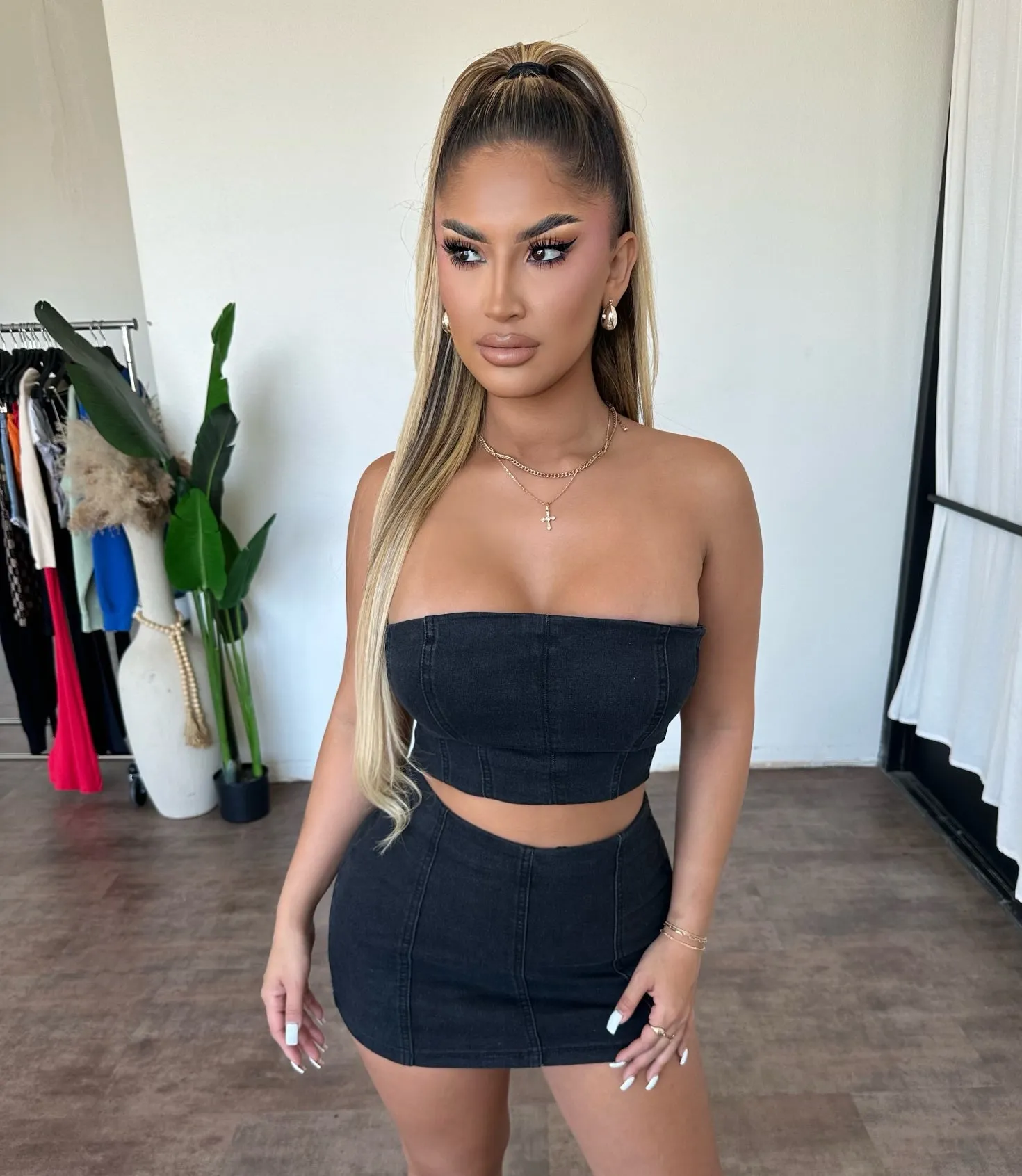 Jenny Denim Skirt Set(Black) sold by OOTDFash