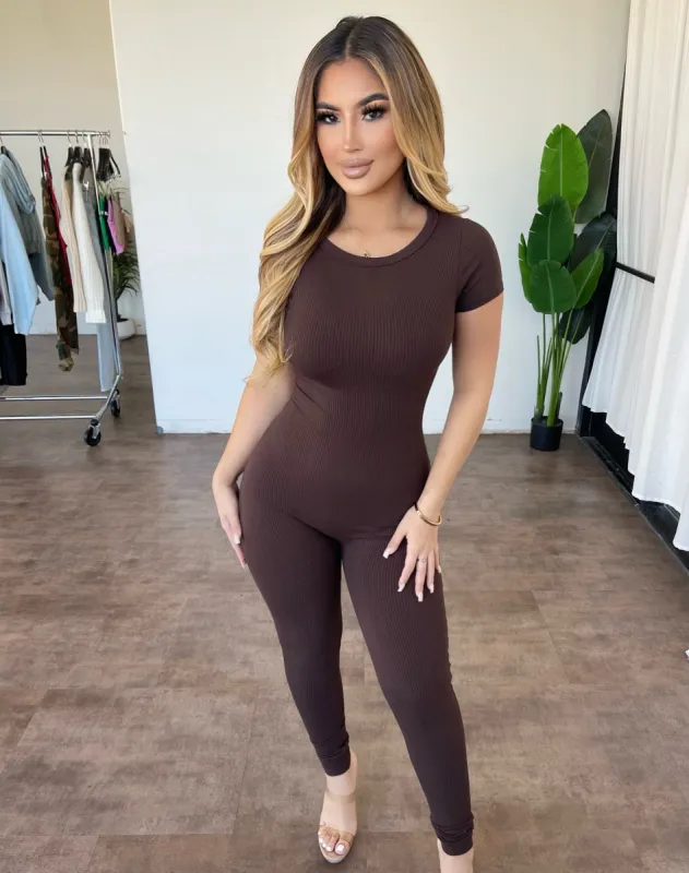Randy Shortsleeve Jumpsuit(Chocolate) sold by OOTDFash
