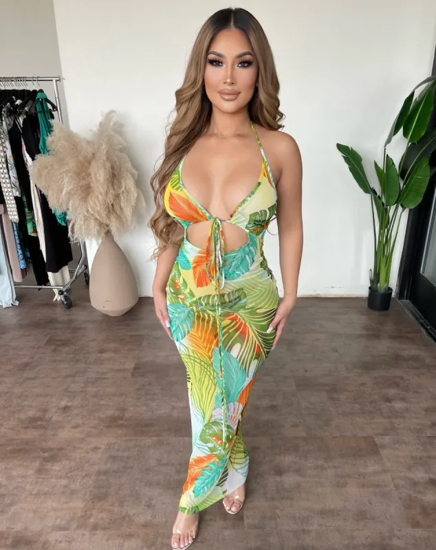 Elva Dress (Green/Yellow Floral) sold by OOTDFash