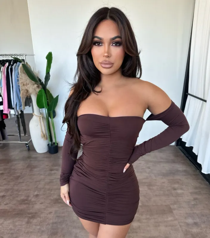 Hida Mini Dress (Brown) sold by OOTDFash