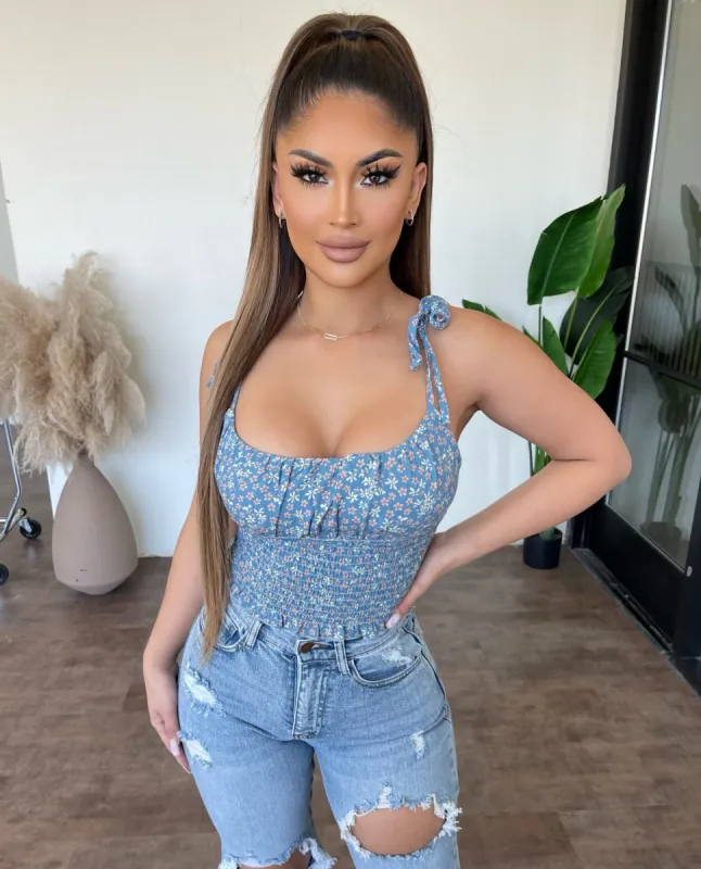 Camila Cropped Top(Blue Floral) sold by OOTDFash