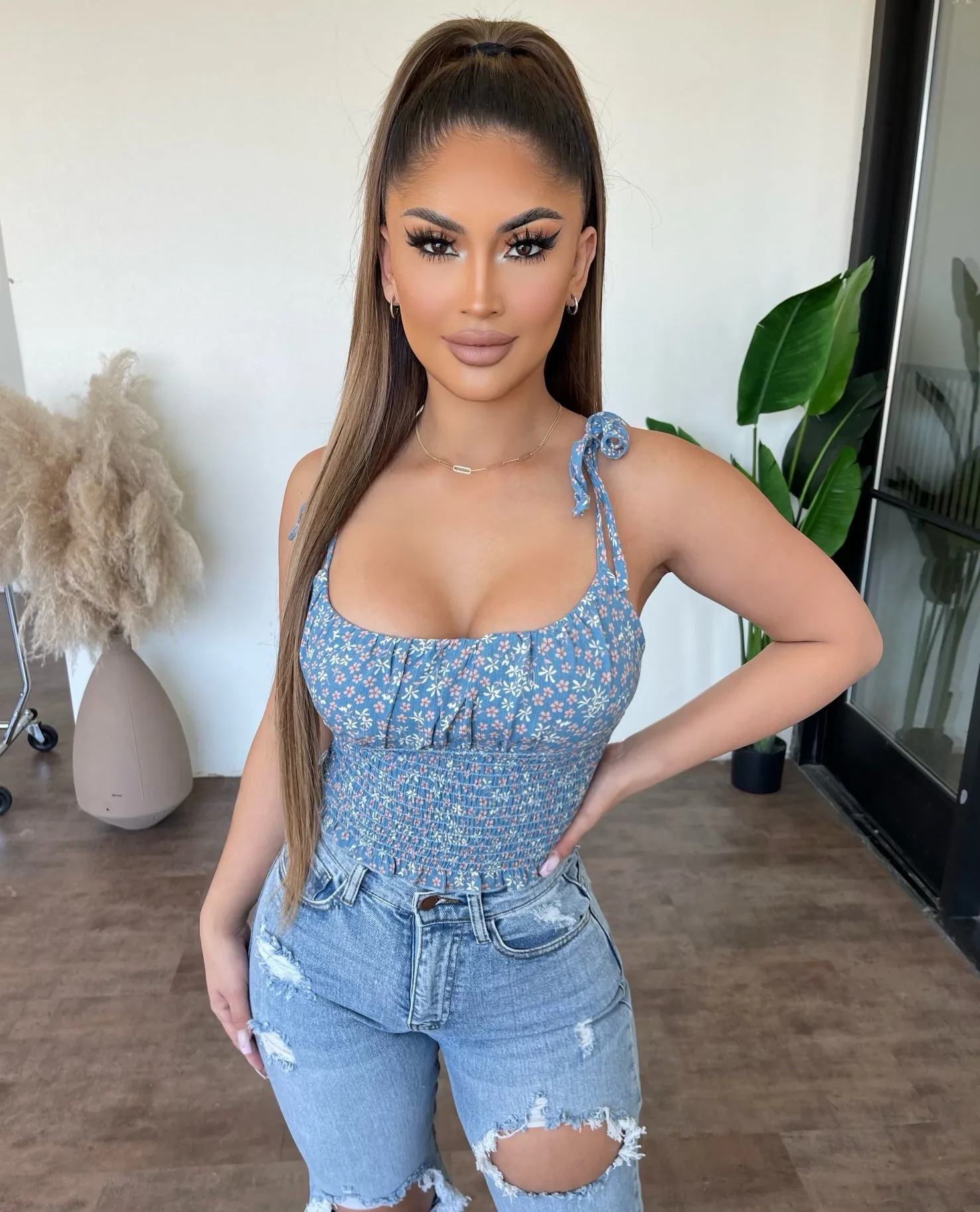 Camila Cropped Top(Blue Floral) sold by OOTDFash