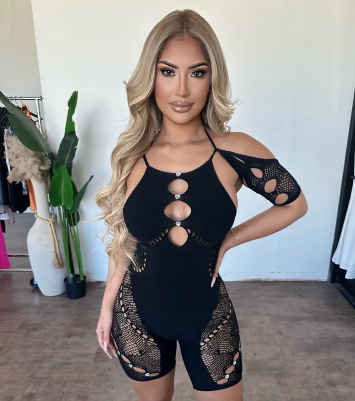 Eli Mesh Romper(Black) sold by OOTDFash