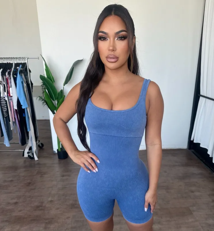Linda Rib Romper (Blue) sold by OOTDFash