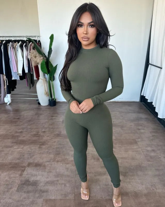 Hazel Long-sleeved Jumpsuit (Olive) sold by OOTDFash