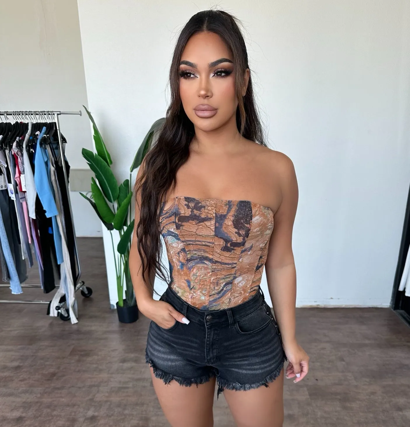 Tinasha Corset Top(Camel) sold by OOTDFash