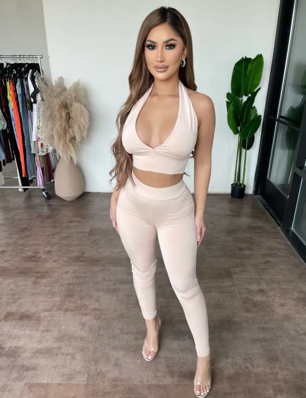 Dina Halter Matching Set(Peach) sold by OOTDFash