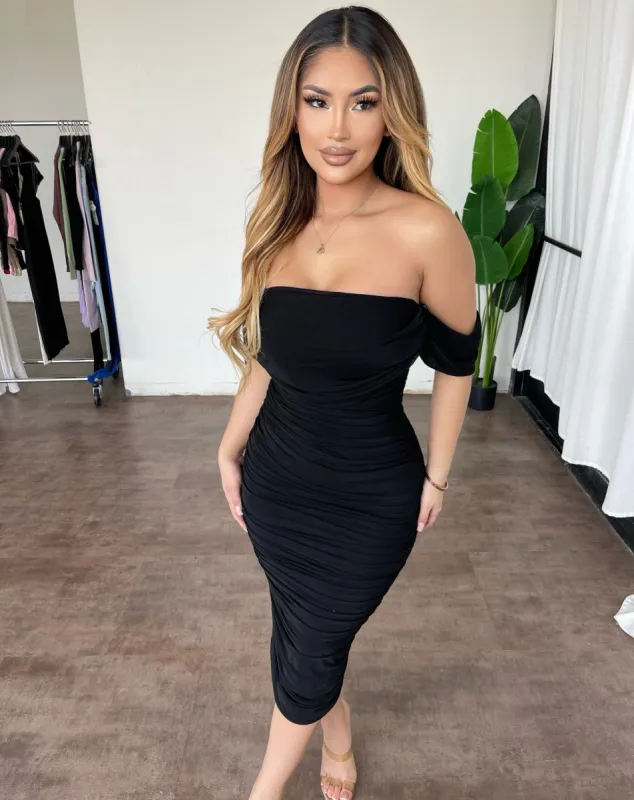 Ella Off Shoulder Dress(Black) sold by OOTDFash