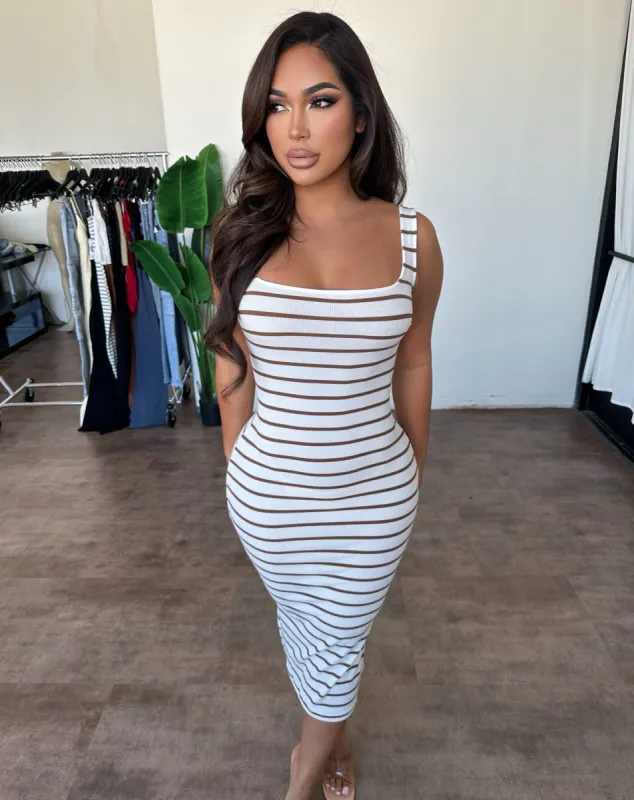 Tina Tank Dress (Brown/White) sold by OOTDFash