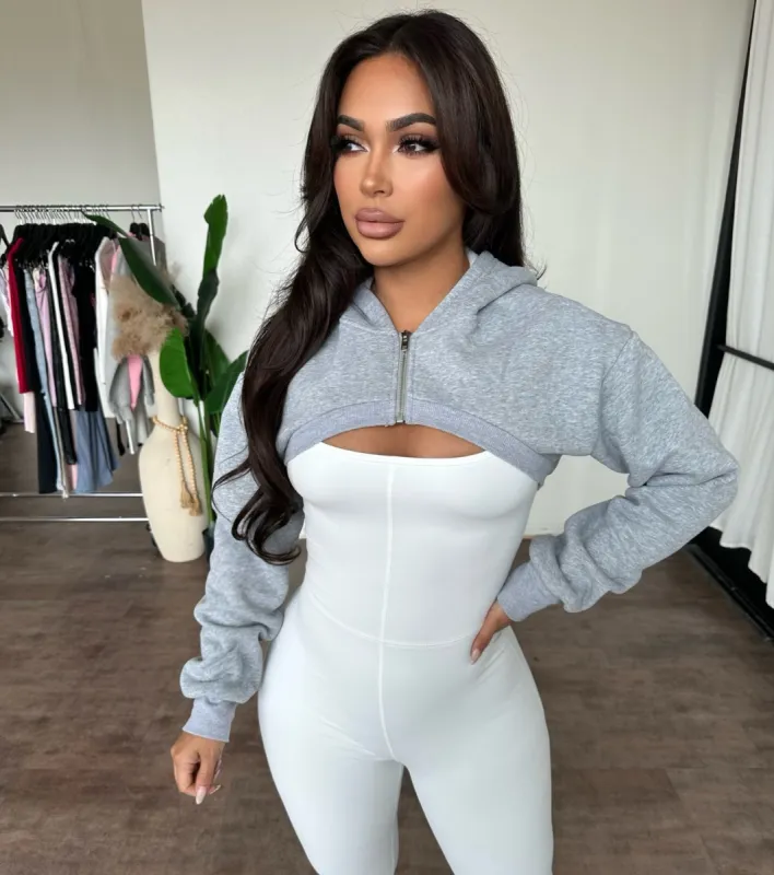 Jenny Cropped Hoodie (Heather Grey) sold by OOTDFash