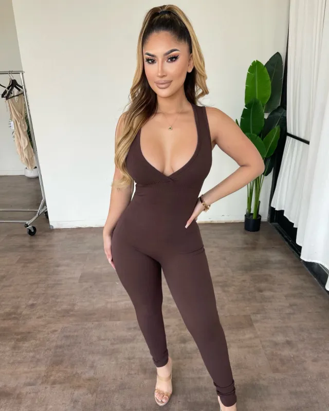 Yoselin V-Neck Tank Jumpsuit(Brown) sold by OOTDFash