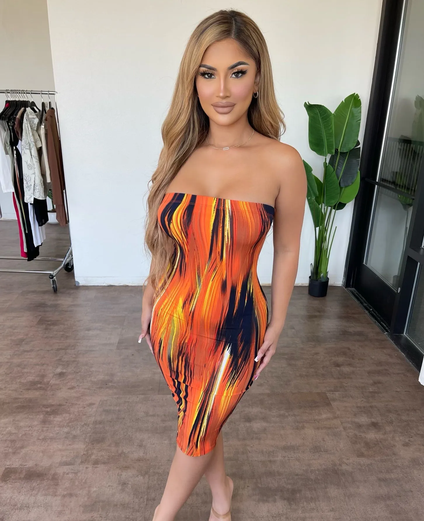 Alessia Tube Dress (Orange Multi) sold by OOTDFash