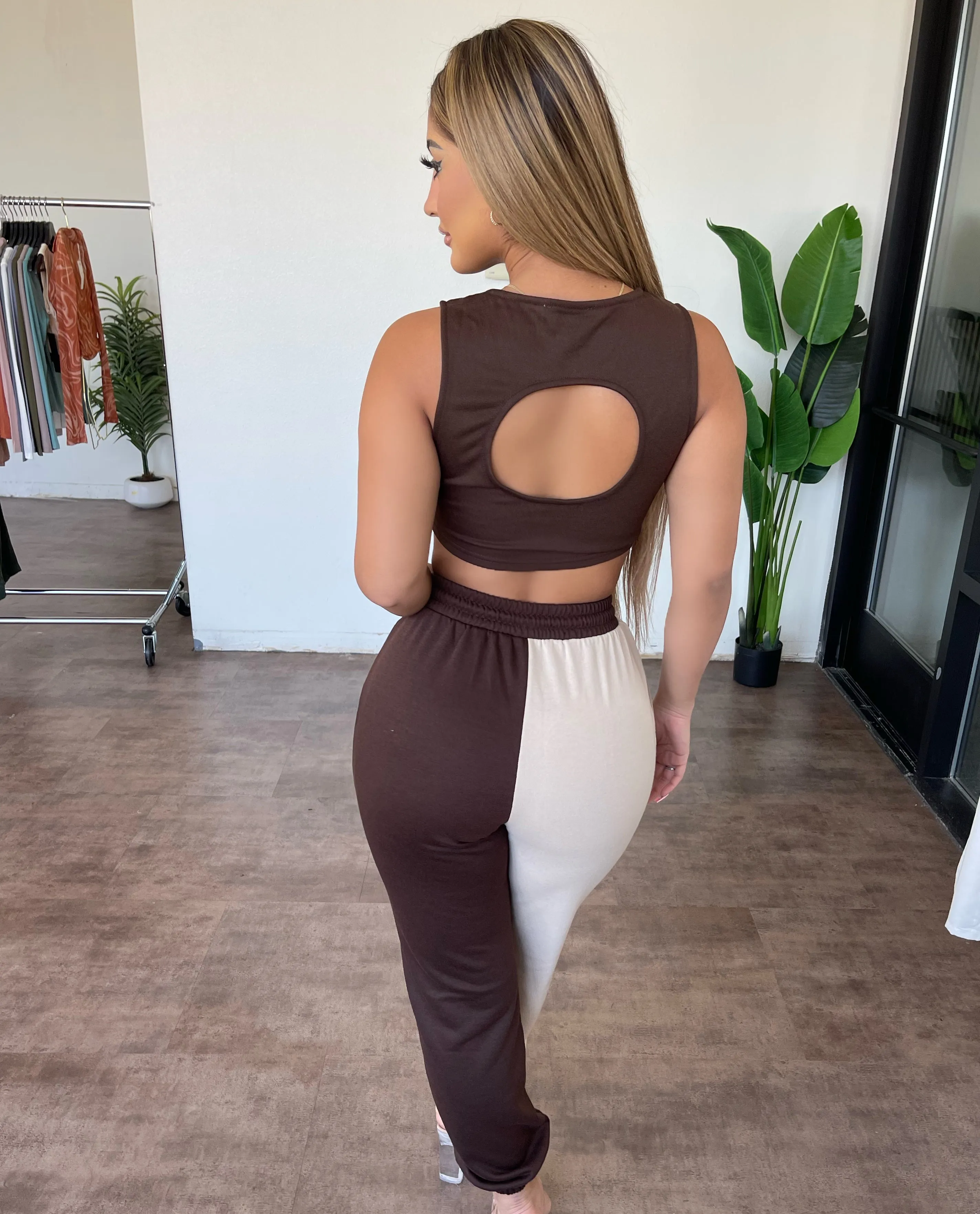 Janie Tank Jogger Set(Taupe/Chocolate) sold by OOTDFash product image thumbnail 2