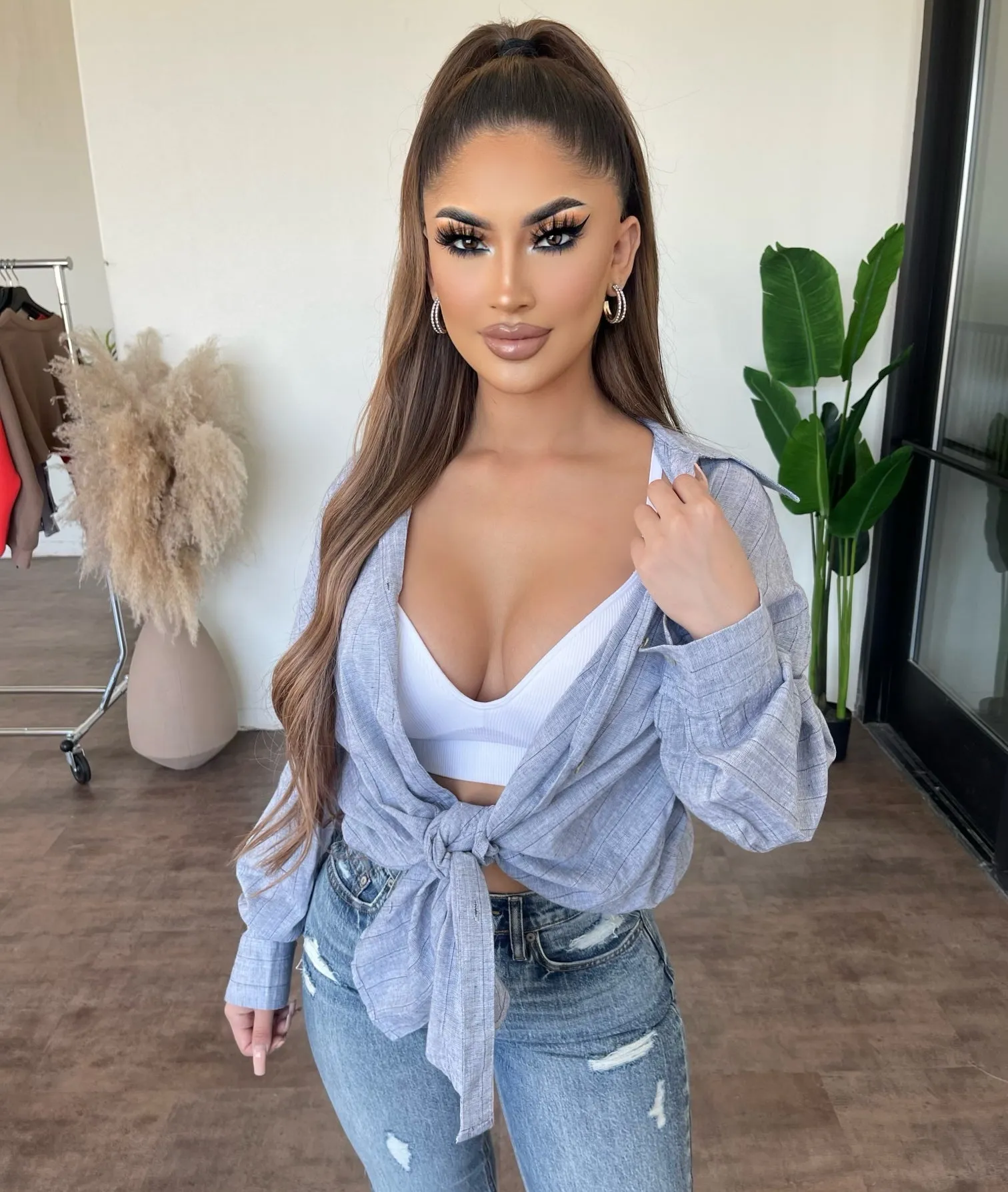 Rylee Long Sleeve Top(Grey Stripe) sold by OOTDFash