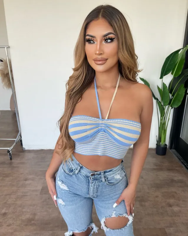 Rachel Cropped Top(Blue/Combo) sold by OOTDFash