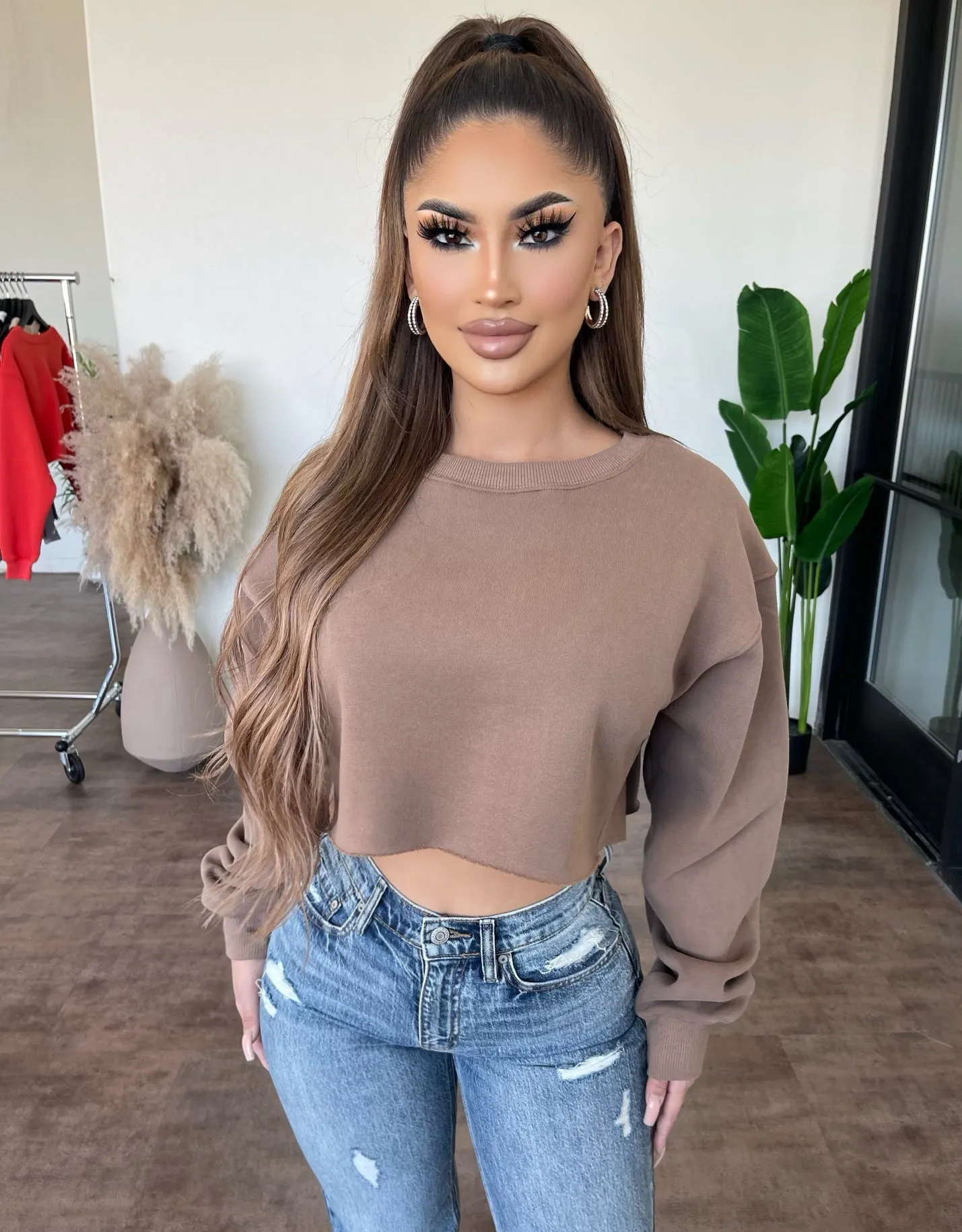 Billy Cropped Sweater Top(Coffee) sold by OOTDFash