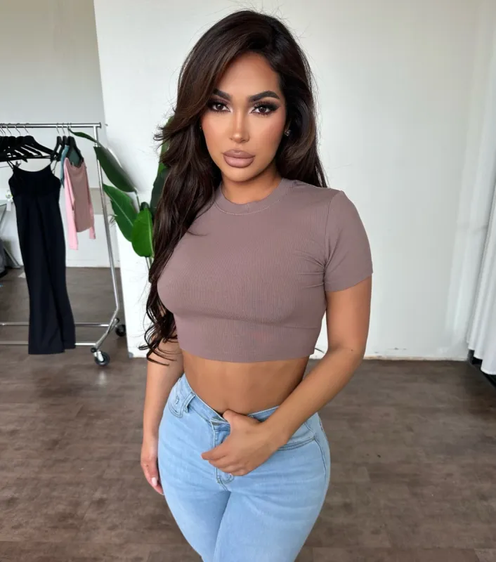 Jackie Cropped Rib Top(Deep Taupe) sold by OOTDFash