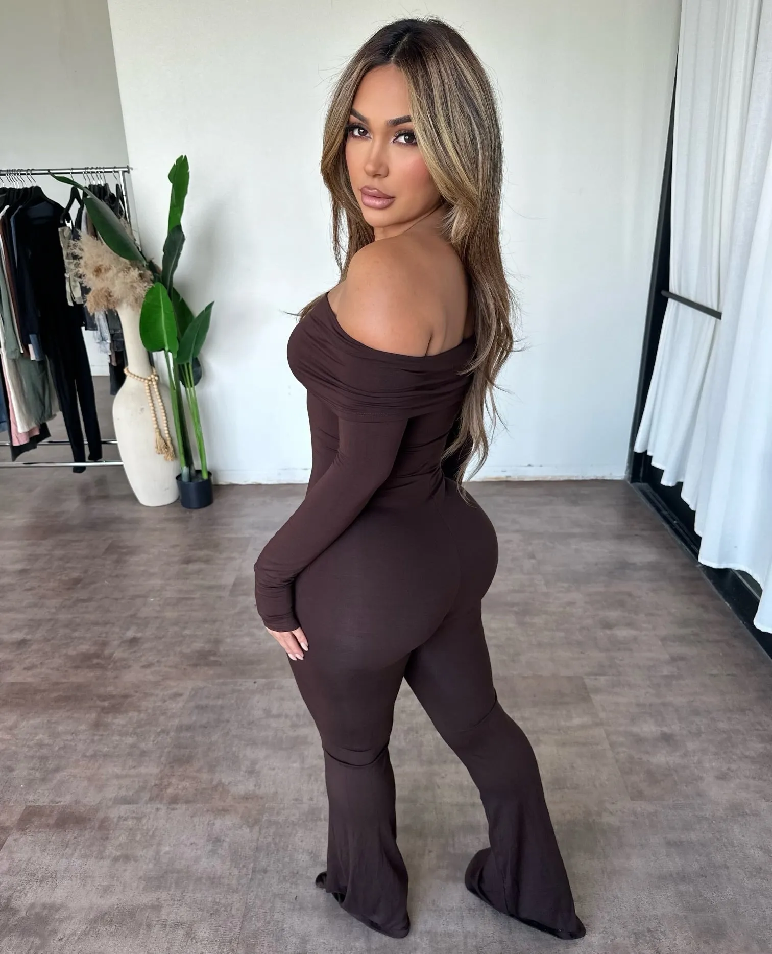 Tiffany Off Shoulder Jumpsuit (Chocolate) sold by OOTDFash product image thumbnail 2