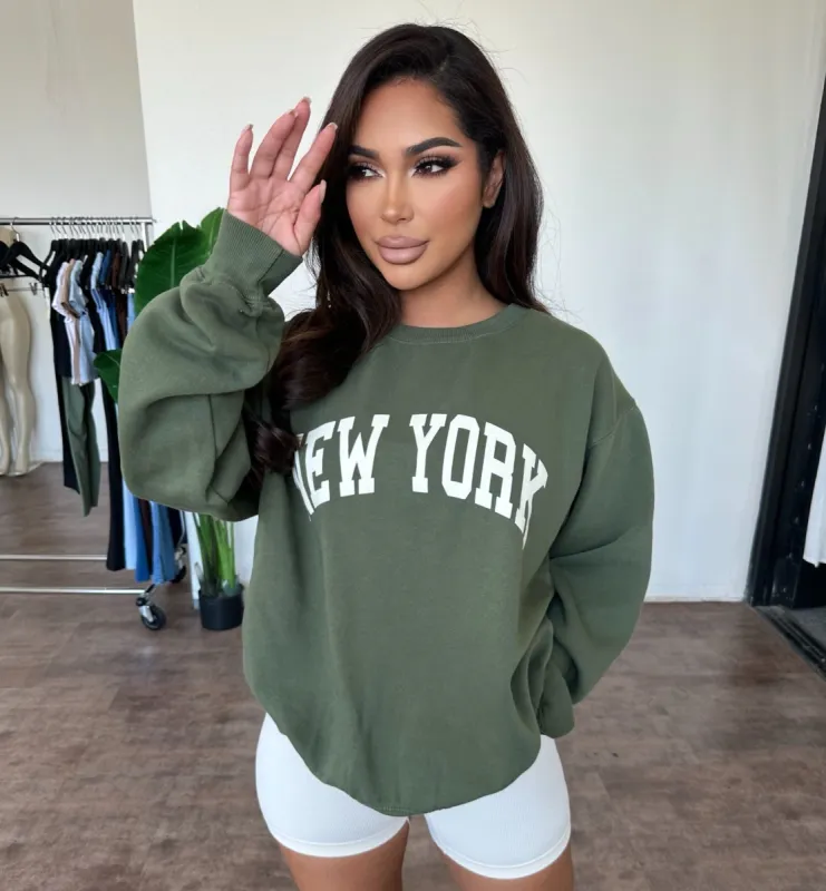 New York Crewneck (Olive) sold by OOTDFash