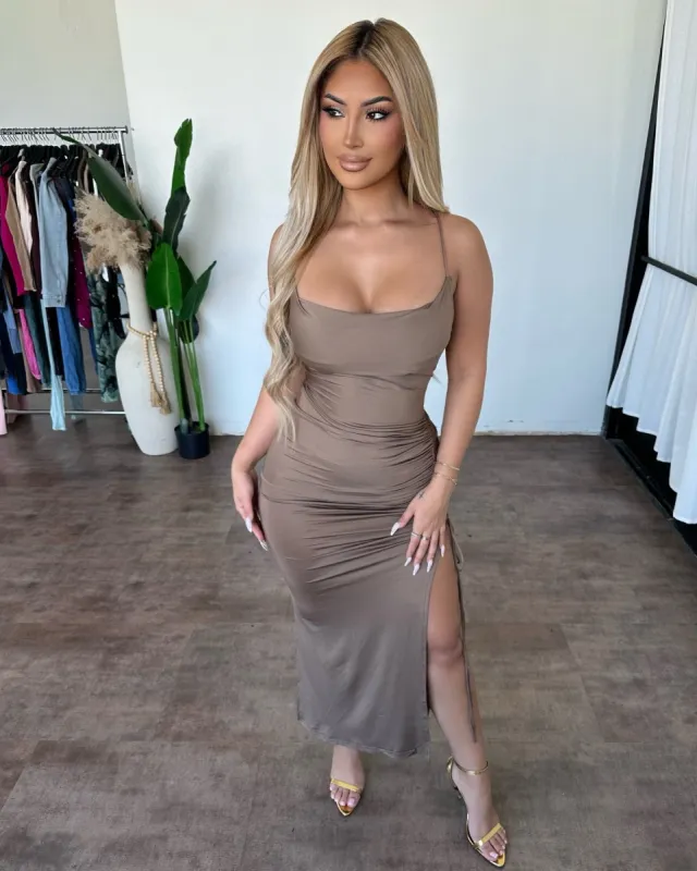 Lennon Dress (Taupe) sold by OOTDFash