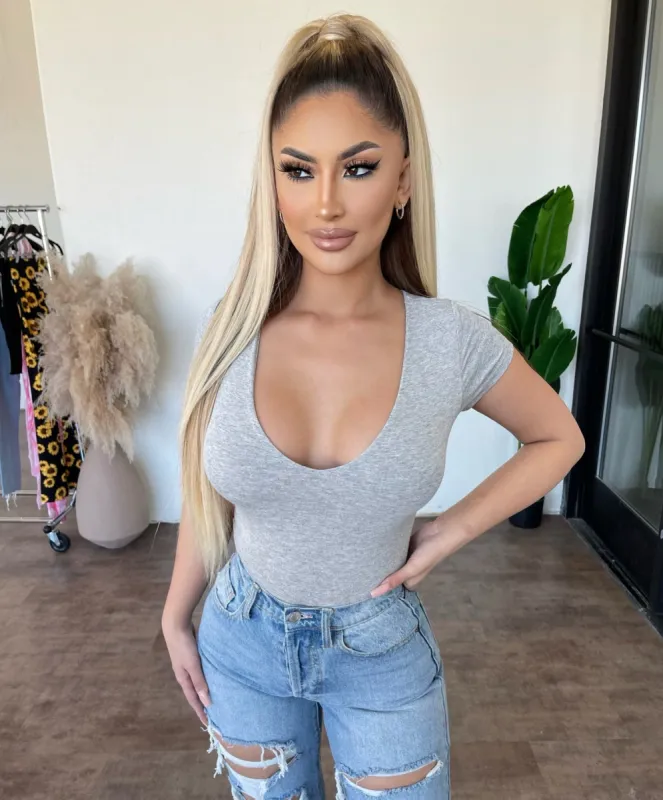 Gia Short Sleeve Bodysuit(Heather Grey) sold by OOTDFash