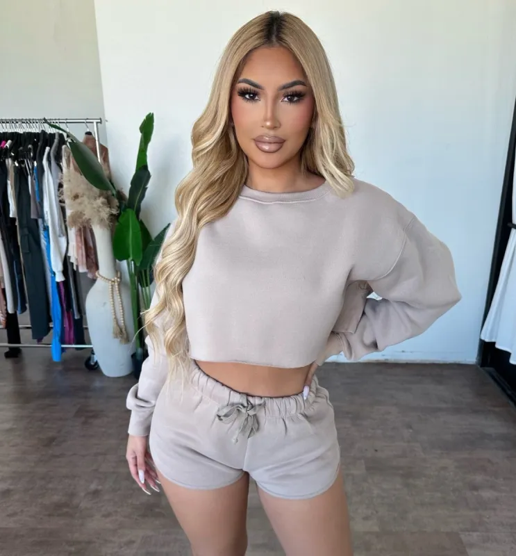 Ashley Cropped Sweatshirt (Taupe) sold by OOTDFash