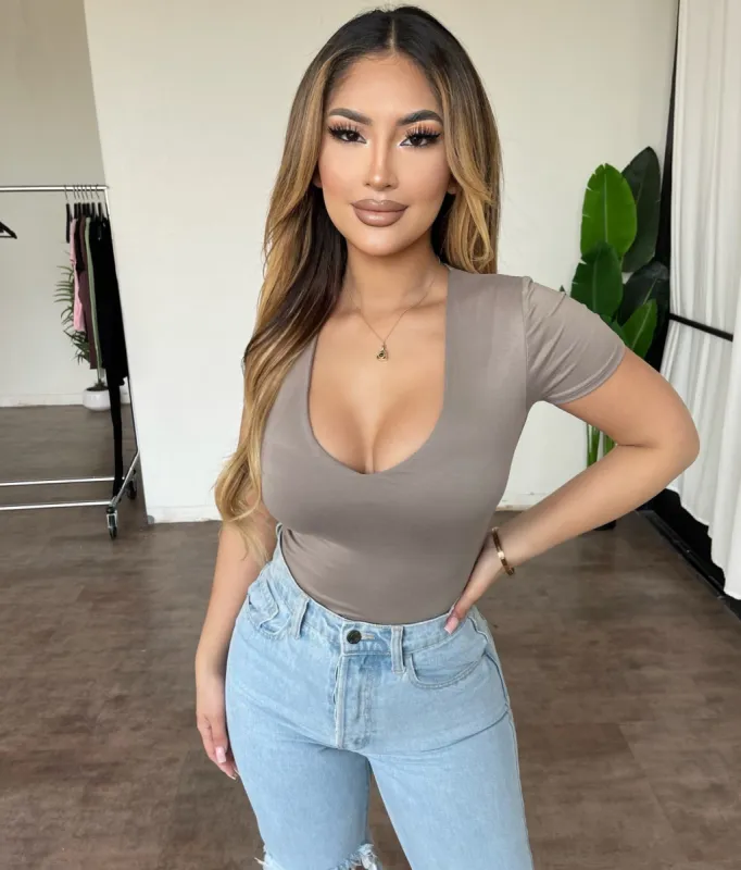 Marlyn V-Neck Top(Stone) sold by OOTDFash