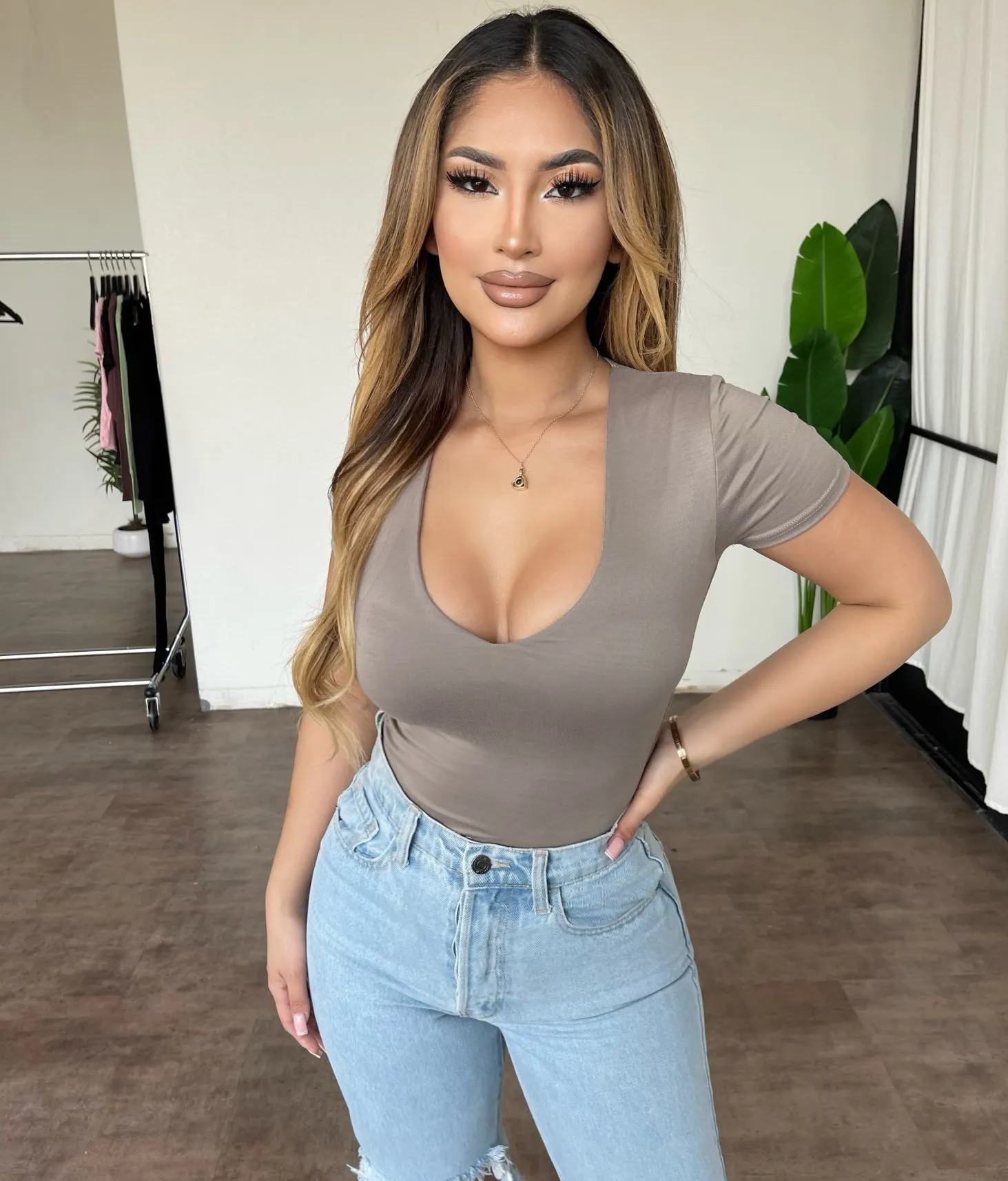 Marlyn V-Neck Top(Stone) sold by OOTDFash