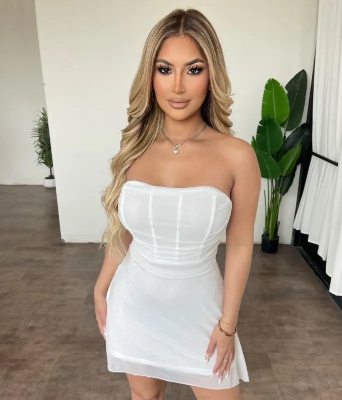 Everly Mini Dress (White) sold by OOTDFash