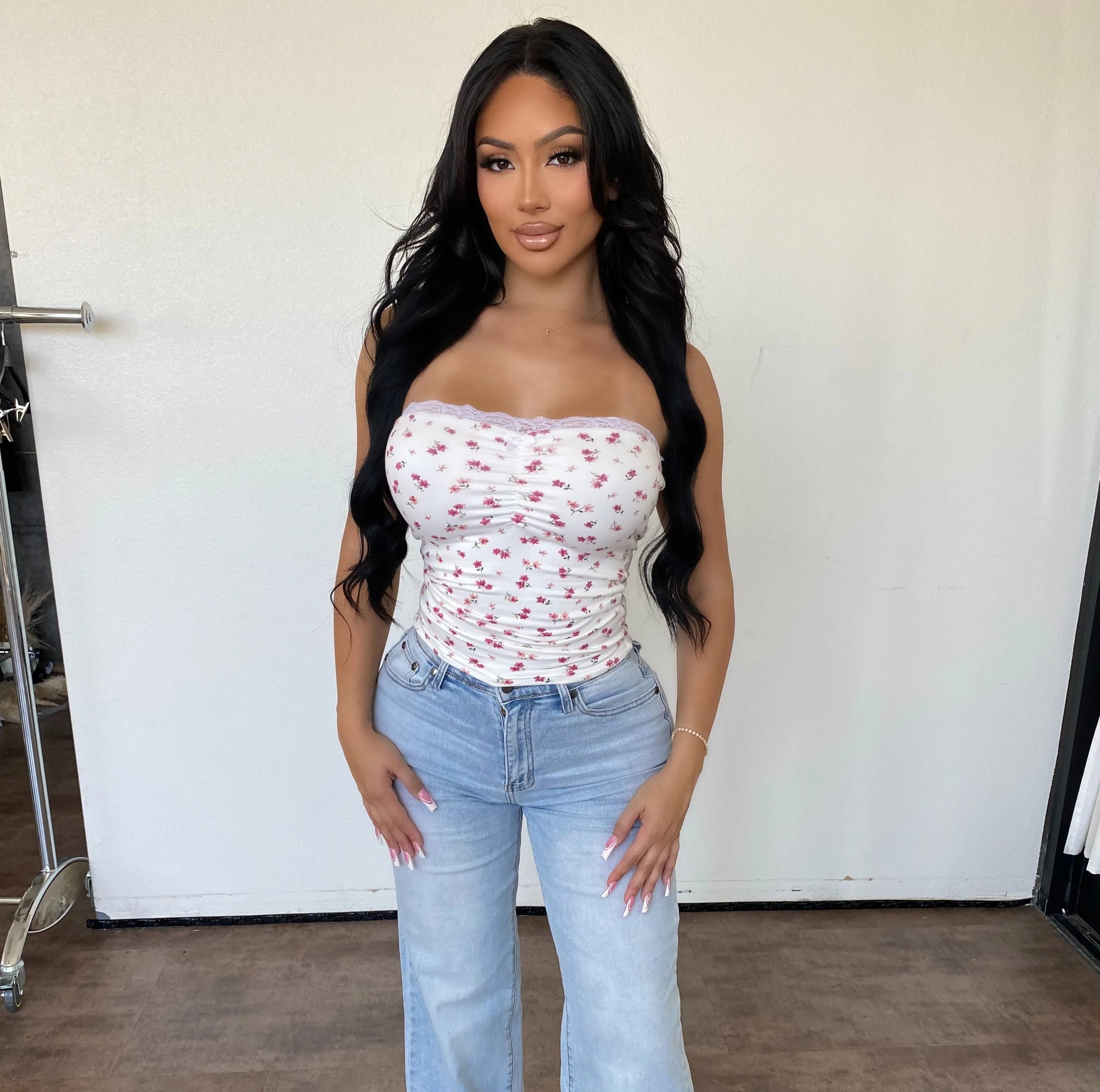 Blesa Laced Top (Red Flower) sold by OOTDFash