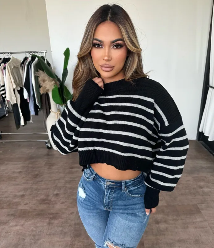 Erika Crop Sweater (Black/grey) sold by OOTDFash