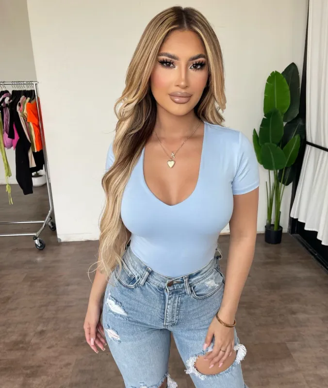 Marlyn V-Neck Top(Baby Blue) sold by OOTDFash