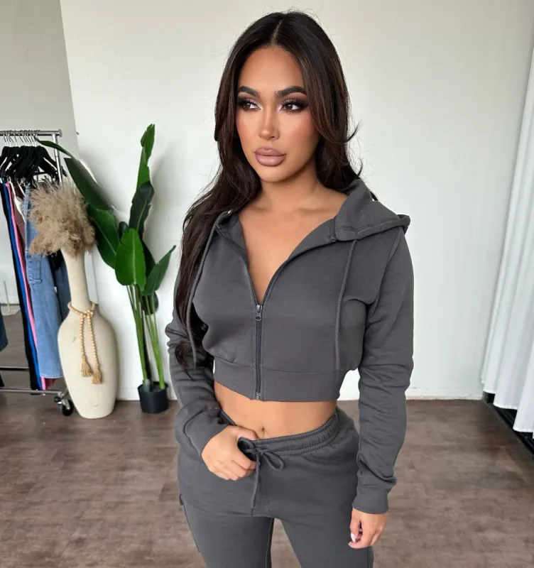Lupe Cropped Hoodie(Dark Grey) sold by OOTDFash