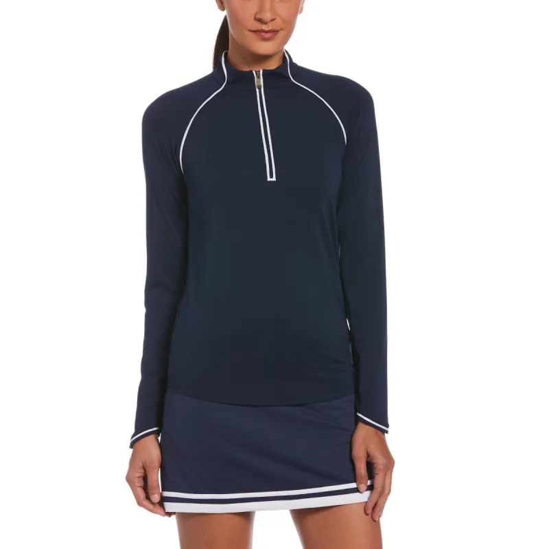 Women's Long Sleeve Quarter Zip Tennis Shirt - Navy sold by Original Penguin