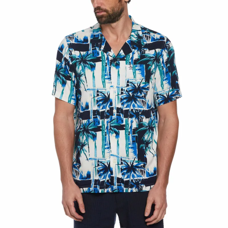 Palm Tree Print Camp Collar Soft Shirt sold by Original Penguin