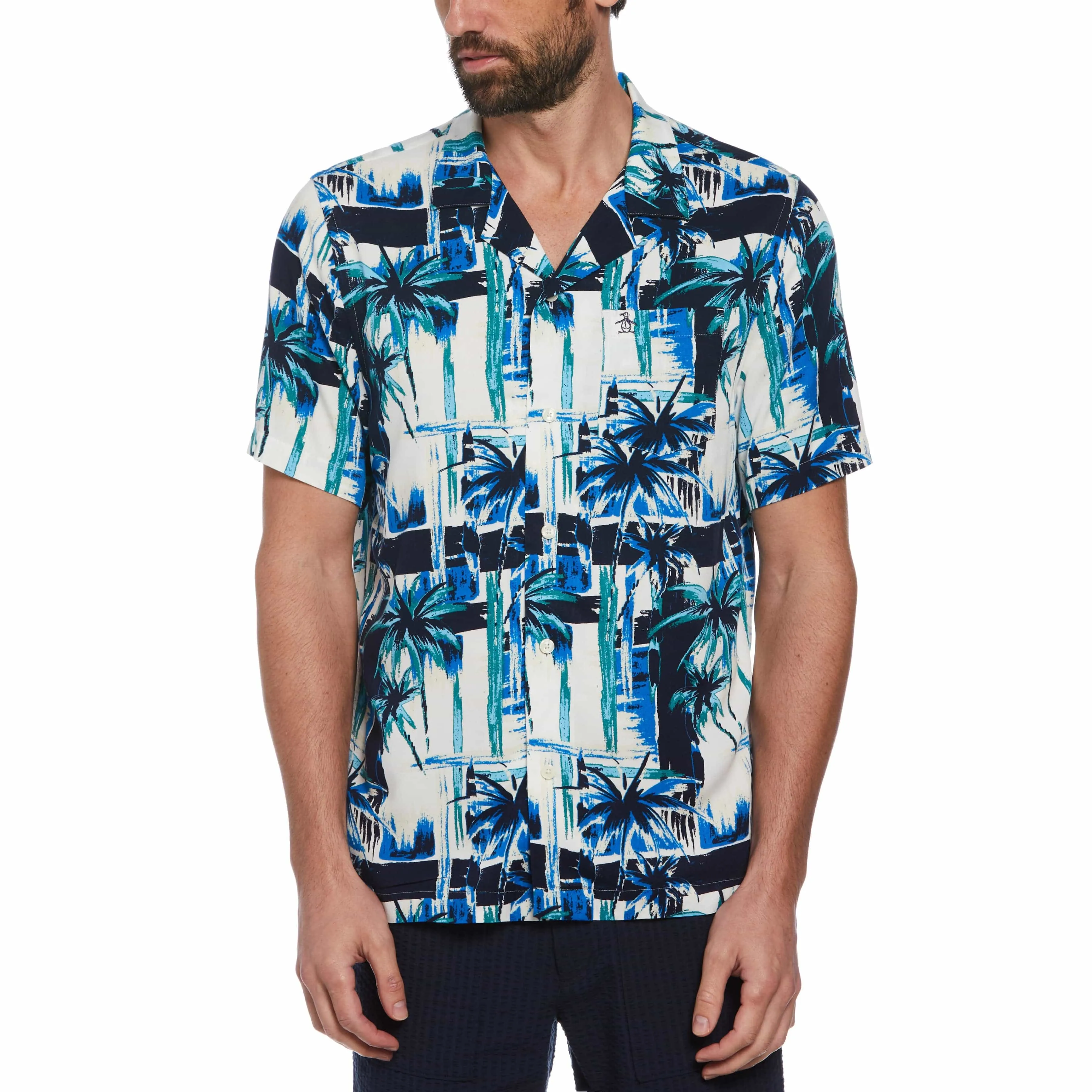 Palm Tree Print Camp Collar Soft Shirt sold by Original Penguin